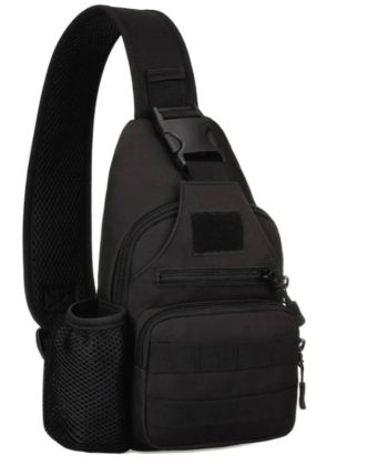 Tactical Chest Sling Bag Water Resistant Shoulder Backpack One Strap Daypack with Water Bottle Holder – Black