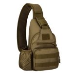 Tactical Chest Sling Bag Water Resistant Shoulder Backpack One Strap Daypack with Water Bottle Holder – Brown